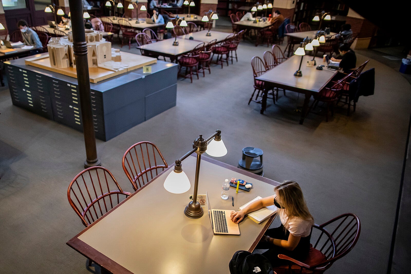 student studying on a laptop in fisher fine arts library