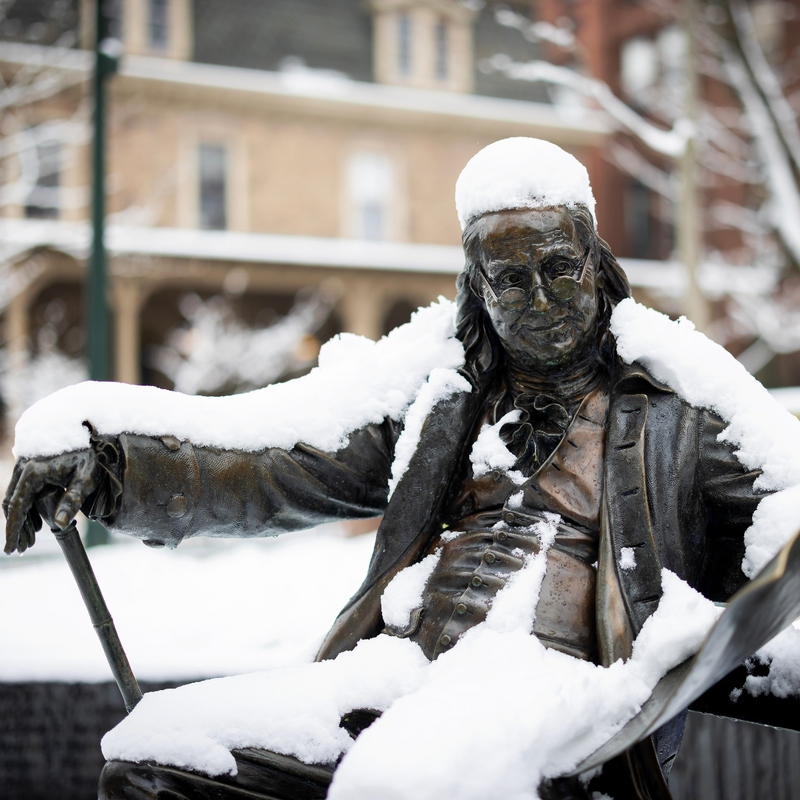 "Ben on The Bench" covered in snow